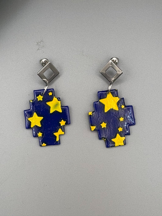 Starry Sky Geometric Dangle Earrings - handcrafted polymer clay earrings by Lakeside Clay