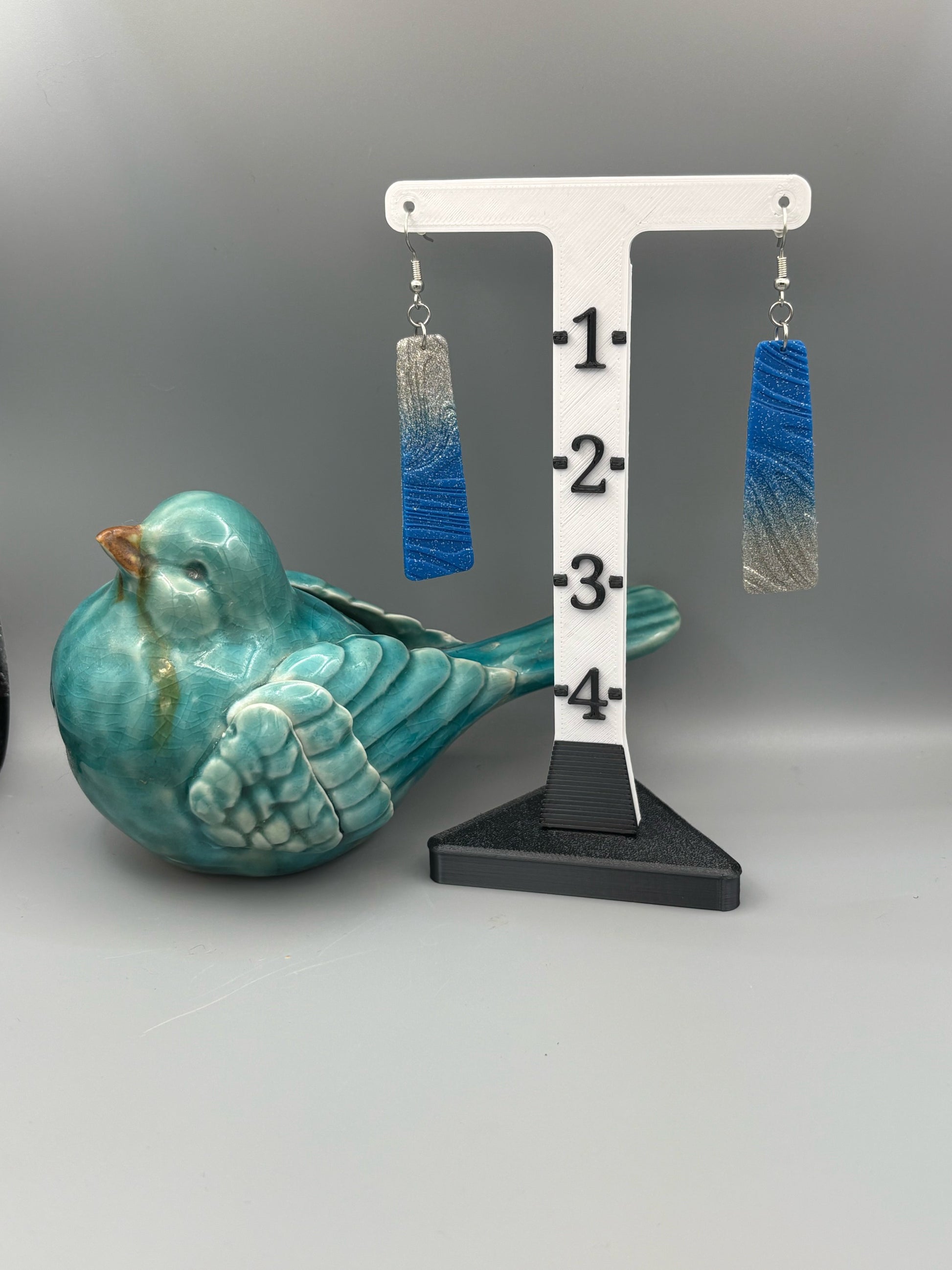 Sparkly Blue to Silver Bar Dangle Earrings - handcrafted polymer clay earrings by Lakeside Clay