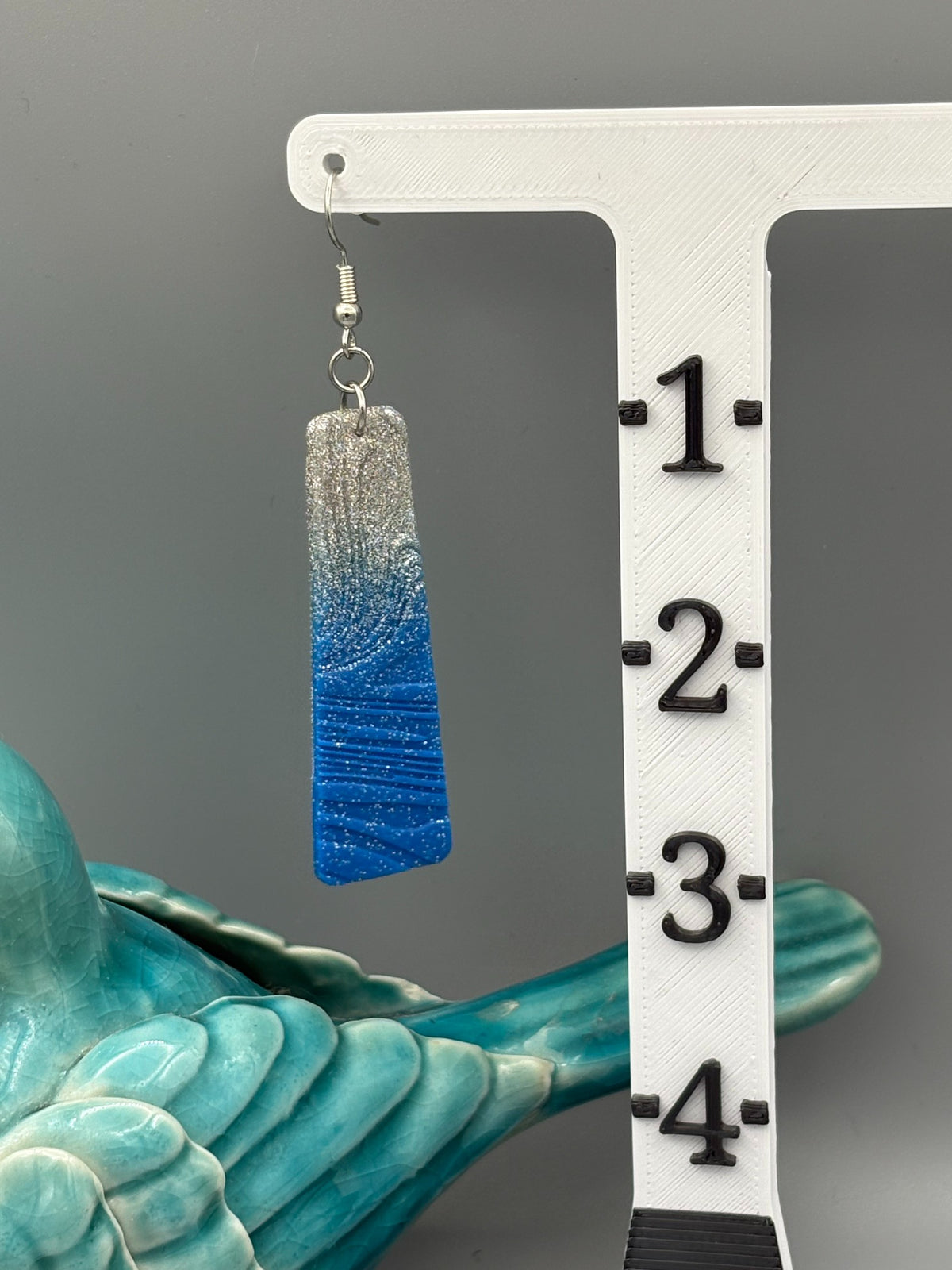 Sparkly Blue to Silver Bar Dangle Earrings - handcrafted polymer clay earrings by Lakeside Clay