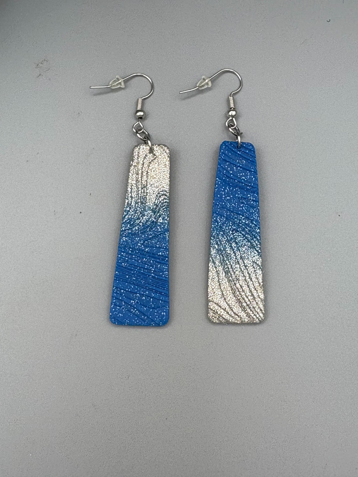 Sparkly Blue to Silver Bar Dangle Earrings - handcrafted polymer clay earrings by Lakeside Clay