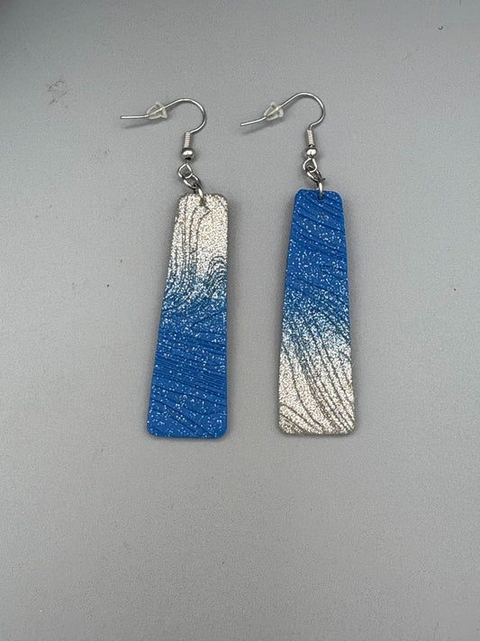 Sparkly Blue to Silver Bar Dangle Earrings - handcrafted polymer clay earrings by Lakeside Clay