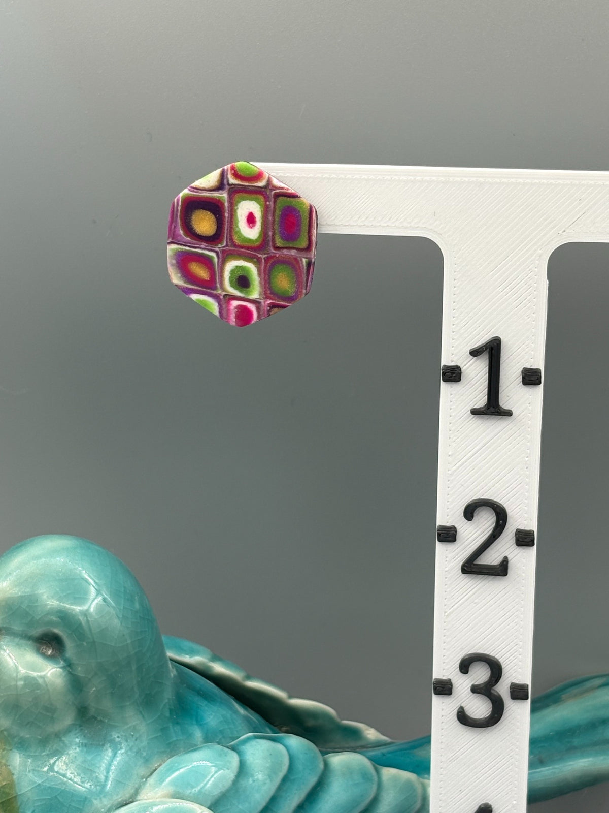 Retro Hexagon Stud Earrings - handcrafted polymer clay earrings by Lakeside Clay