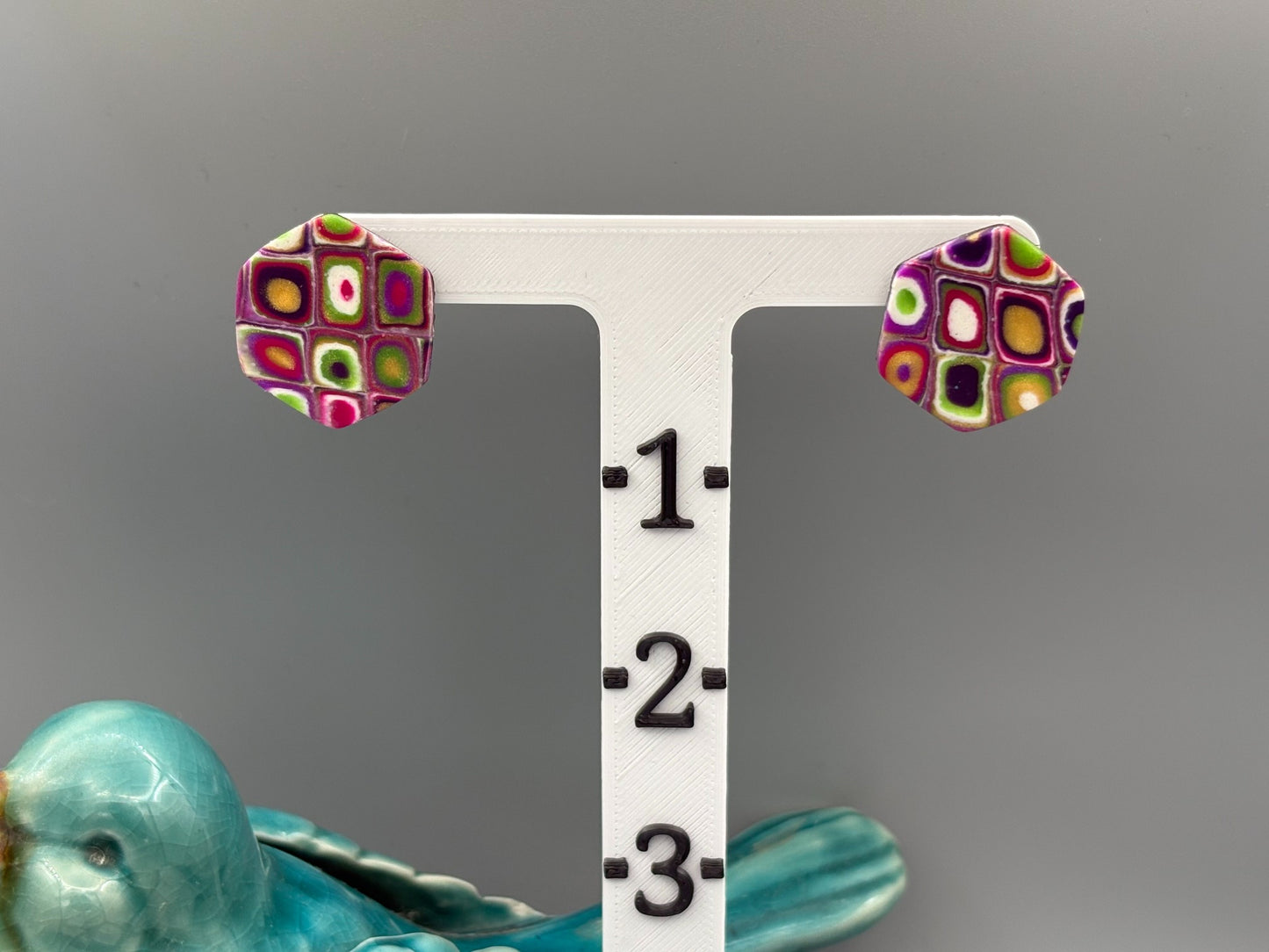 Retro Hexagon Stud Earrings - handcrafted polymer clay earrings by Lakeside Clay