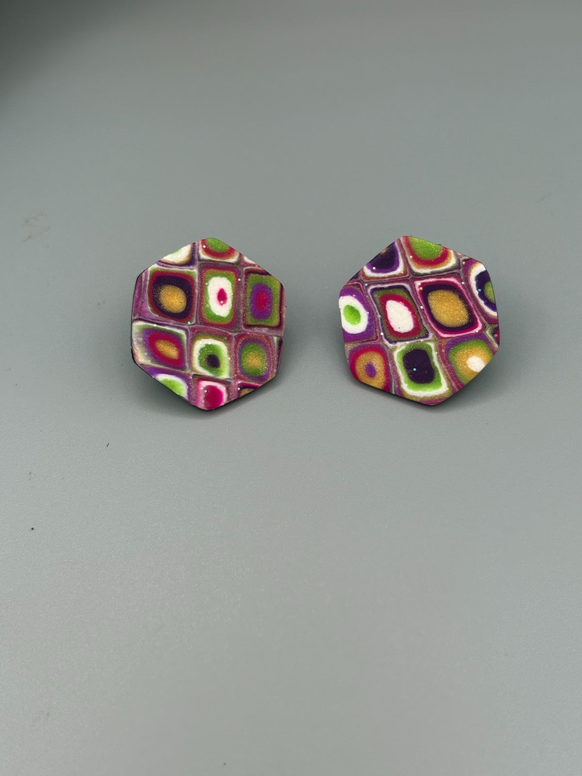 Retro Hexagon Stud Earrings - handcrafted polymer clay earrings by Lakeside Clay