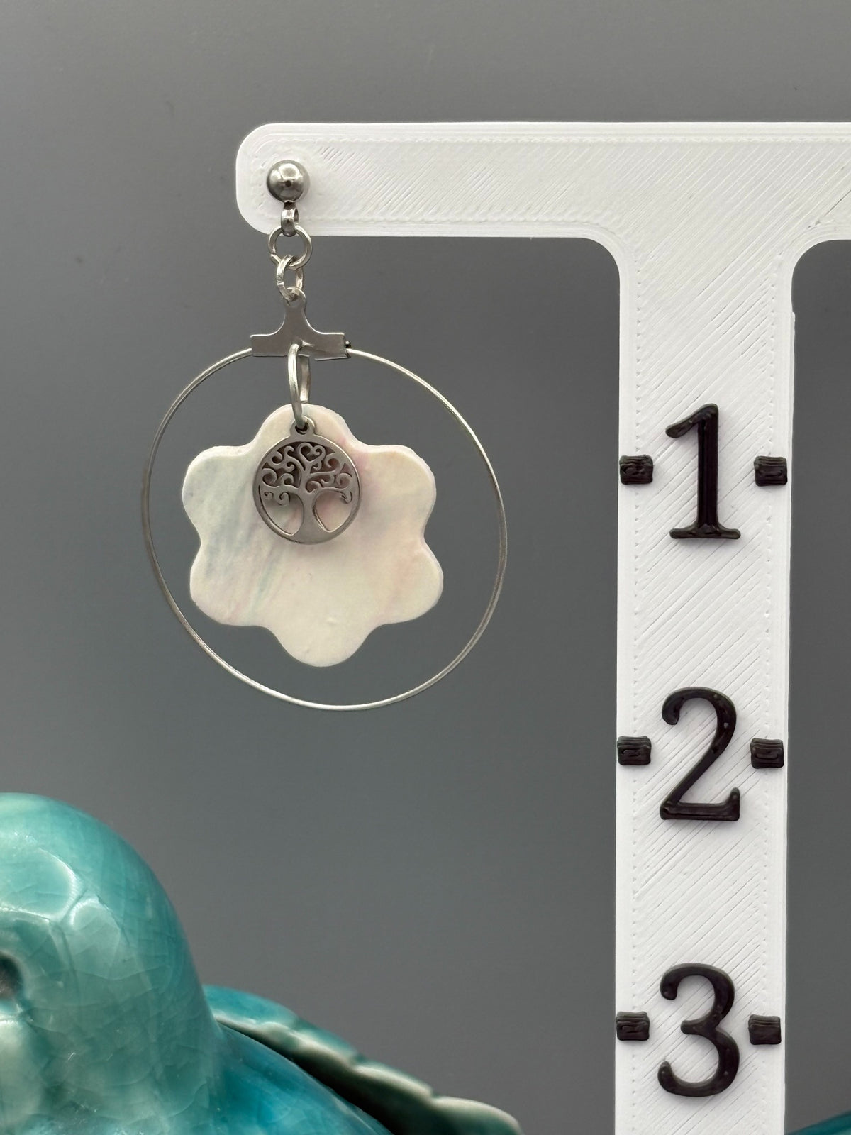 Marble Tree of Life Flower Dangle Earrings - handcrafted polymer clay earrings by Lakeside Clay