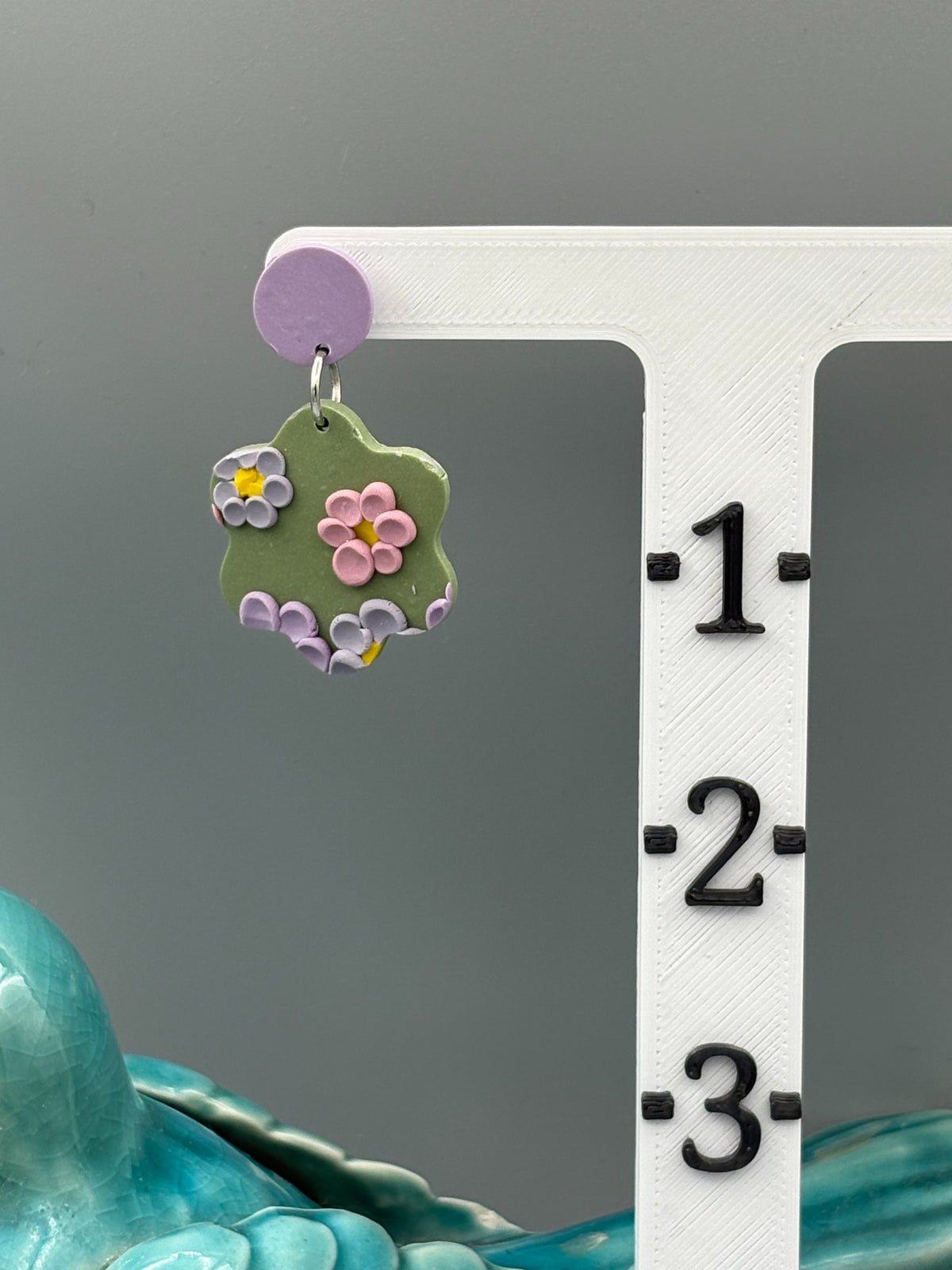 Lavender Fields Flower Dangle Earrings - handcrafted polymer clay earrings by Lakeside Clay