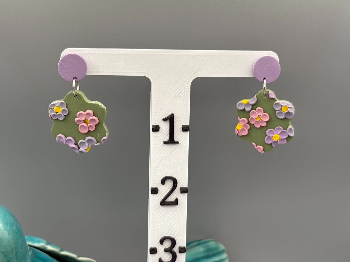 Lavender Fields Flower Dangle Earrings - handcrafted polymer clay earrings by Lakeside Clay