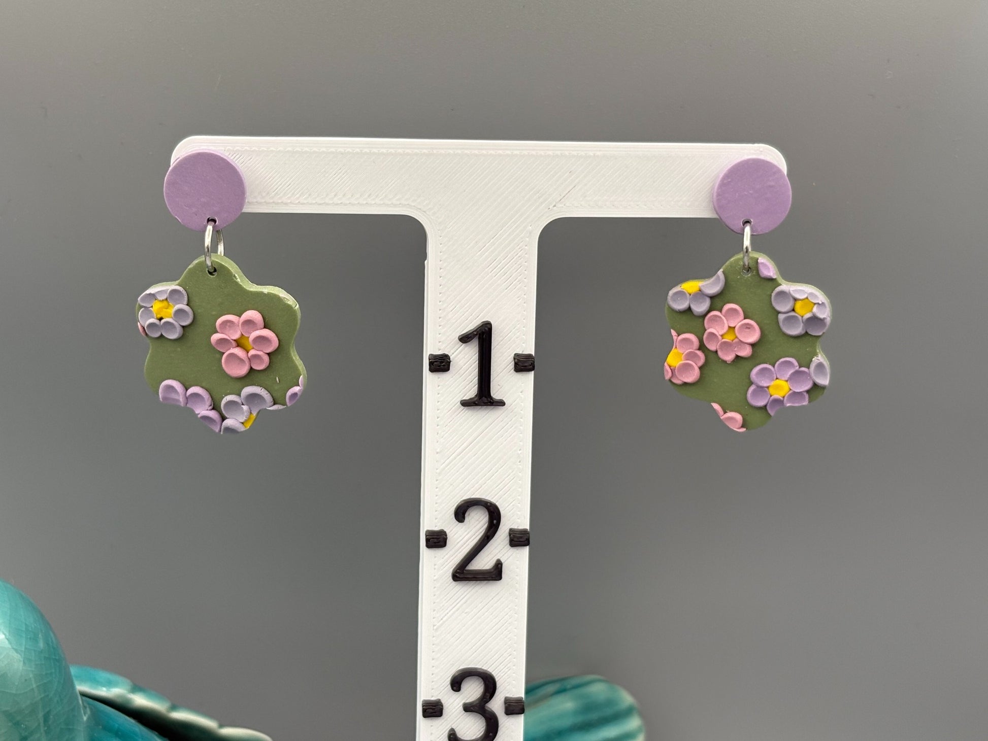 Lavender Fields Flower Dangle Earrings - handcrafted polymer clay earrings by Lakeside Clay