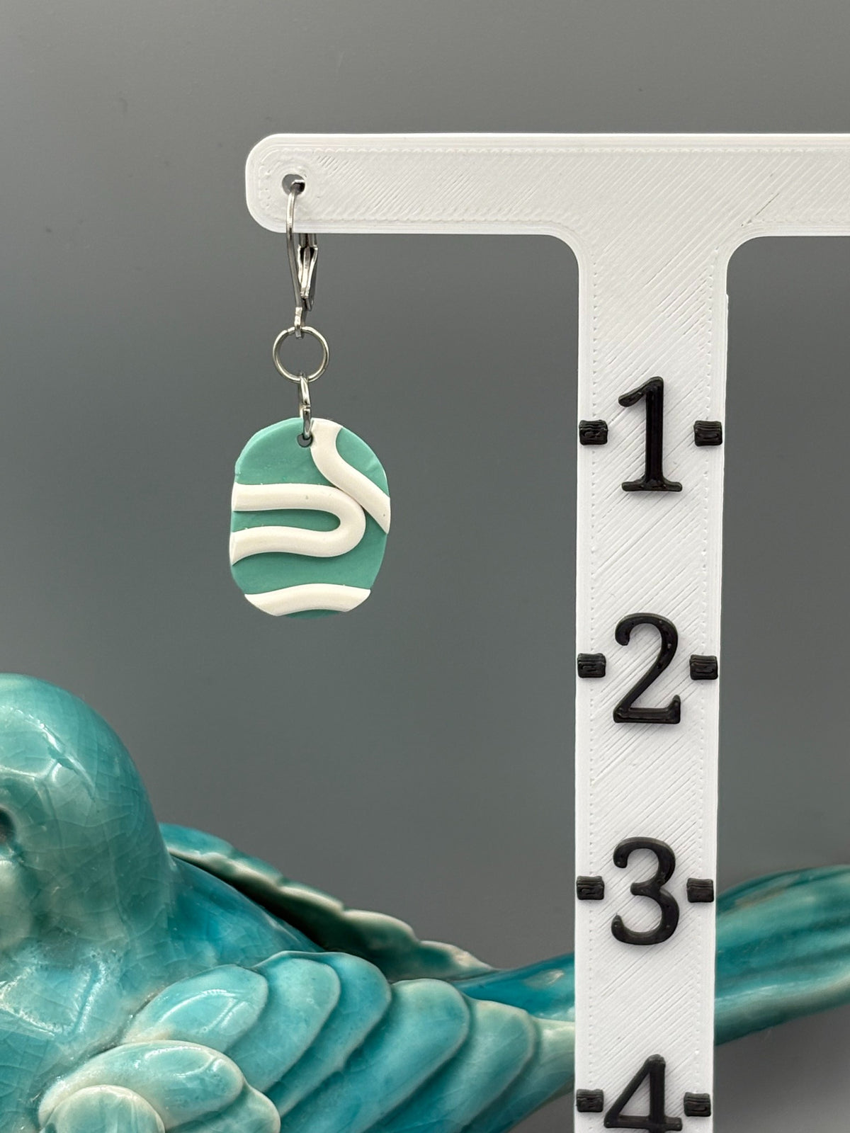 Sage & White Oval Dangle Earrings - handcrafted polymer clay earrings by Lakeside Clay