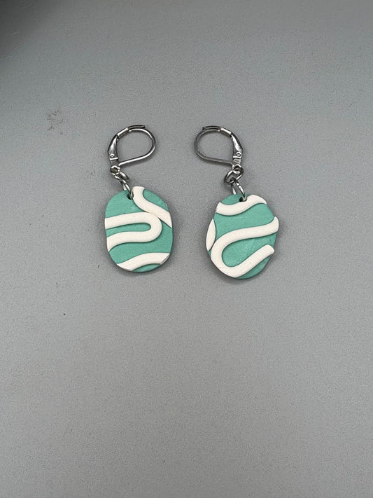 Sage & White Oval Dangle Earrings - handcrafted polymer clay earrings by Lakeside Clay