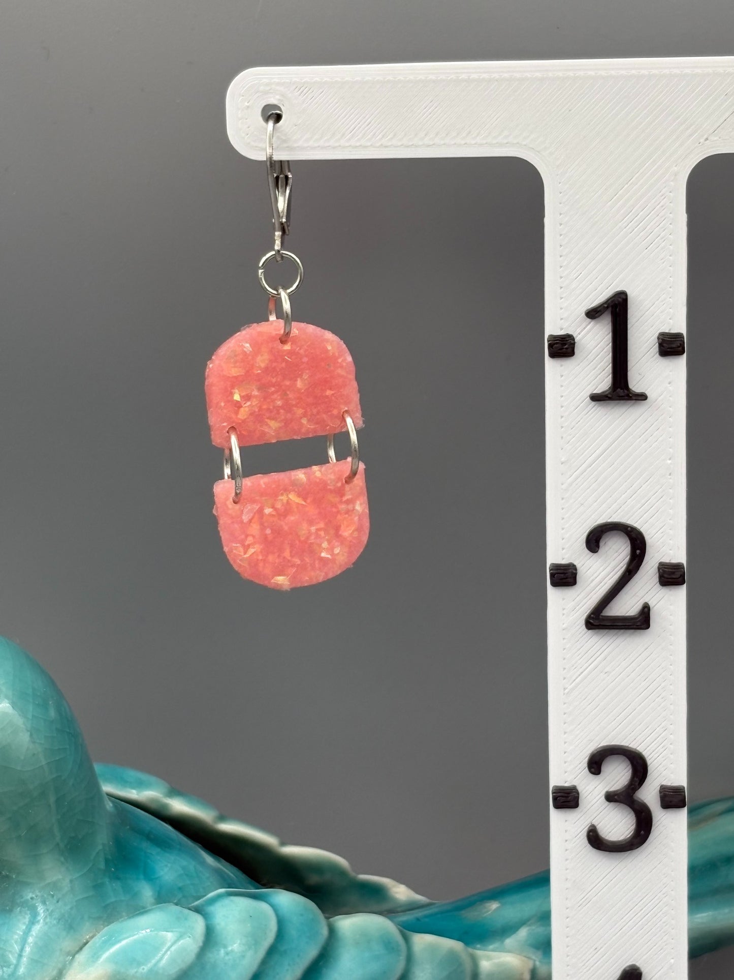 Pink Opalescent Double Semi Circle Dangle Earrings - handcrafted polymer clay earrings by Lakeside Clay