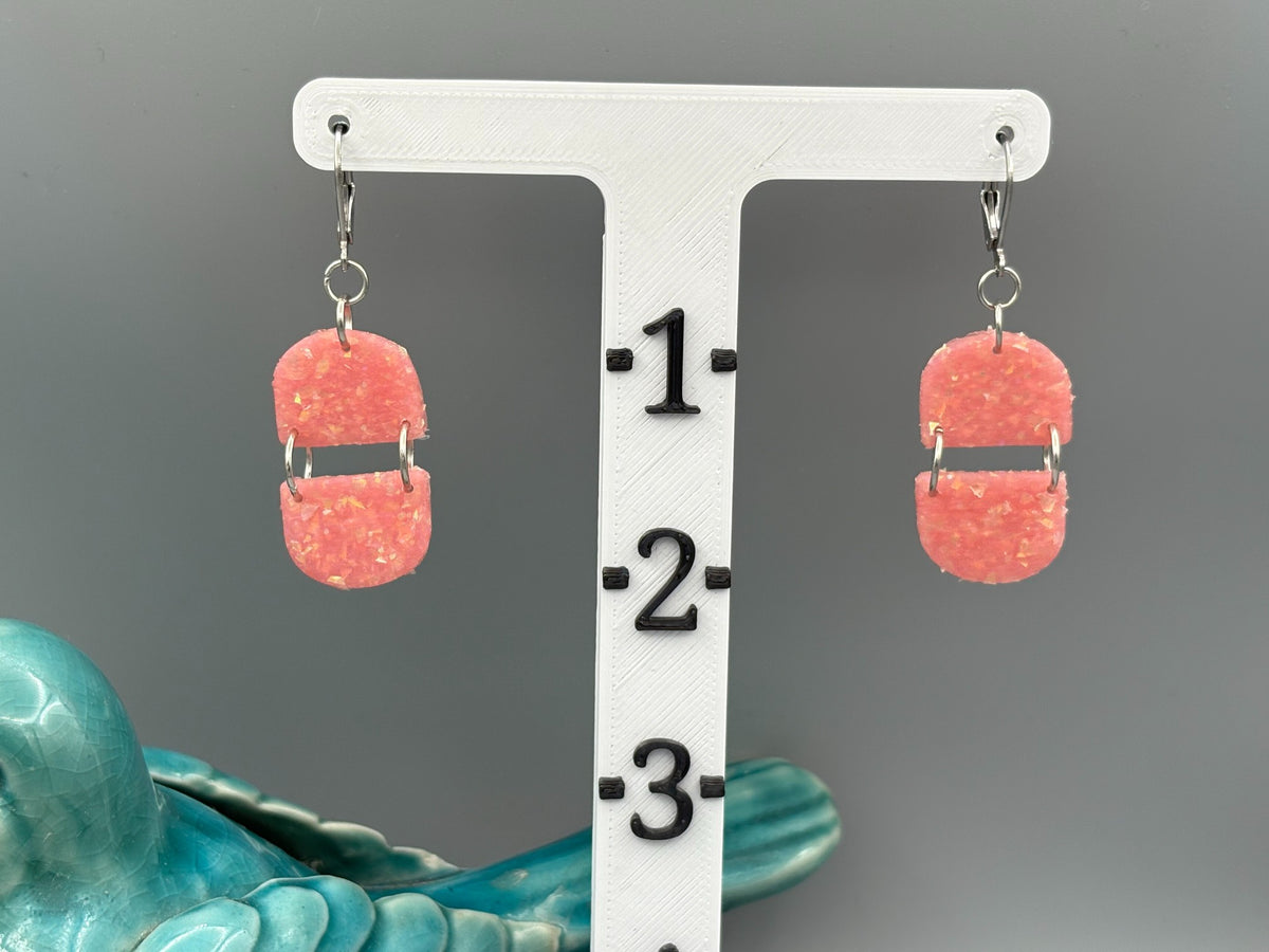 Pink Opalescent Double Semi Circle Dangle Earrings - handcrafted polymer clay earrings by Lakeside Clay
