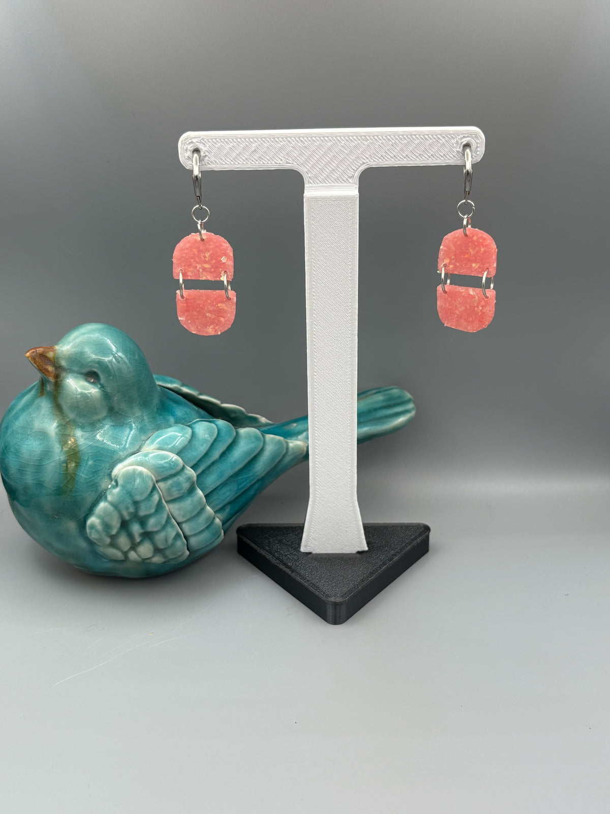 Pink Opalescent Double Semi Circle Dangle Earrings - handcrafted polymer clay earrings by Lakeside Clay