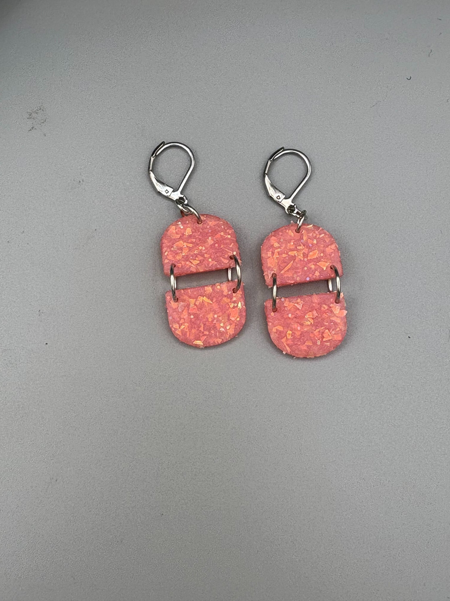 Pink Opalescent Double Semi Circle Dangle Earrings - handcrafted polymer clay earrings by Lakeside Clay