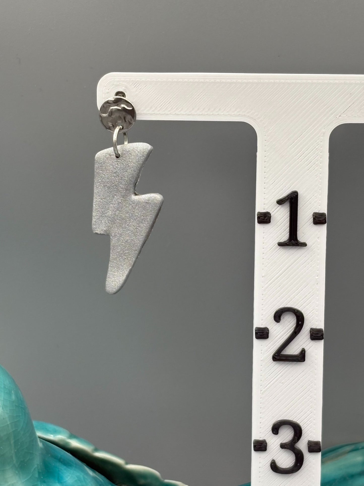 Silver Lightning Bolt Dangle Earrings - handcrafted polymer clay earrings by Lakeside Clay