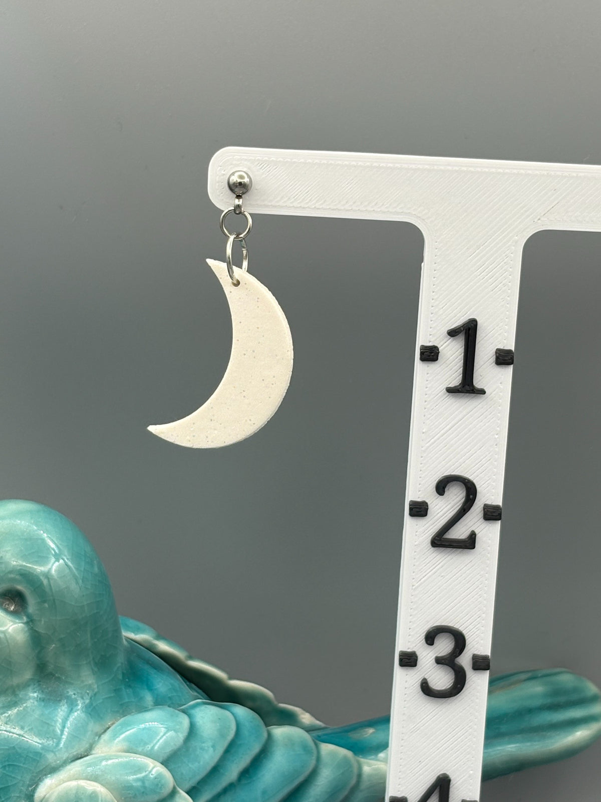 Sparkly White Moon Dangle Earrings - handcrafted polymer clay earrings by Lakeside Clay