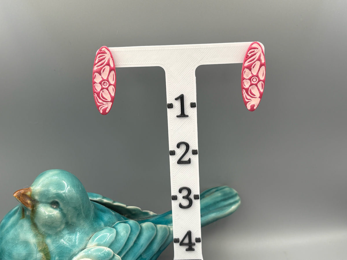 Pink Hibiscus Oval Stud Earrings