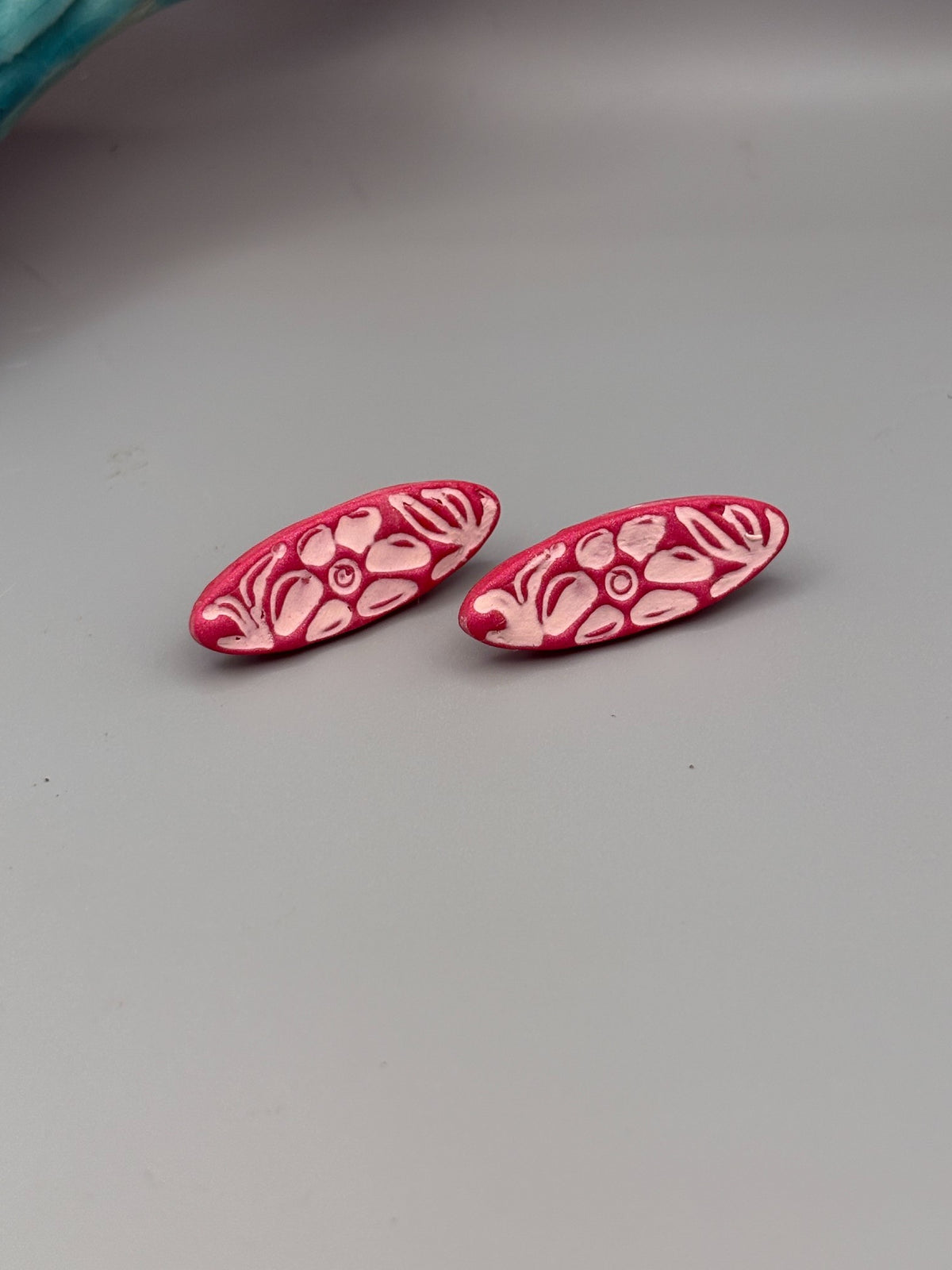 Pink Hibiscus Oval Stud Earrings
