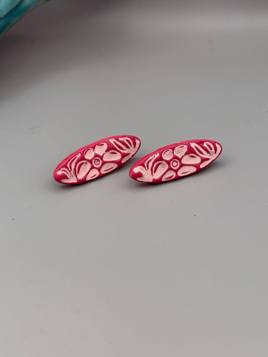 Boucles d'oreilles ovales Hibiscus rose