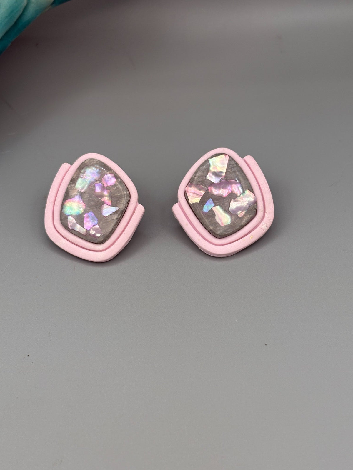 Pink Tidal Fragments Framed Stud Earrings