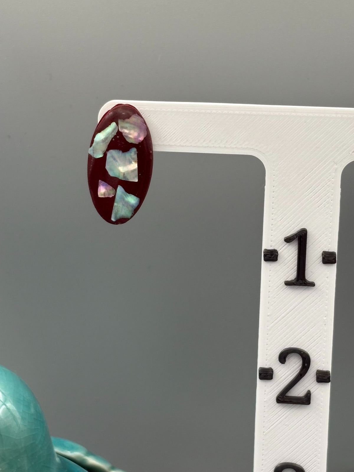 Dark Red Tidal Fragments Oval Stud Earrings