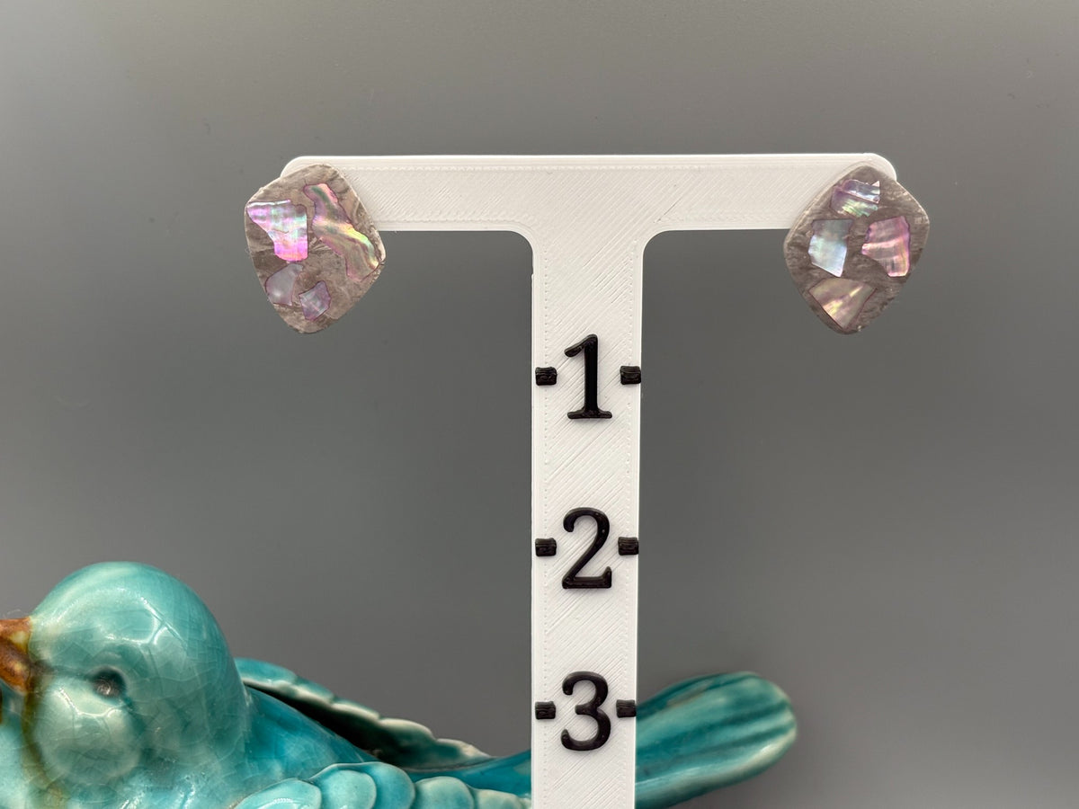Grey Marble Tidal Fragments Square Stud Earrings