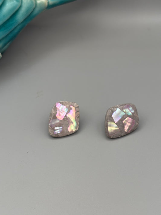 Boucles d'oreilles carrées fragments de marée en marbre gris