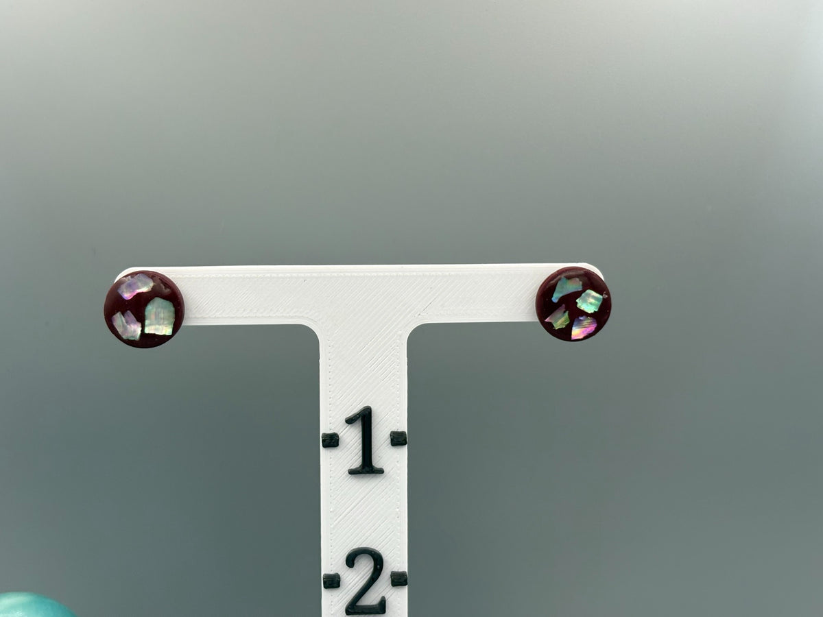 Burgundy Tidal Fragments Circle Stud Earrings