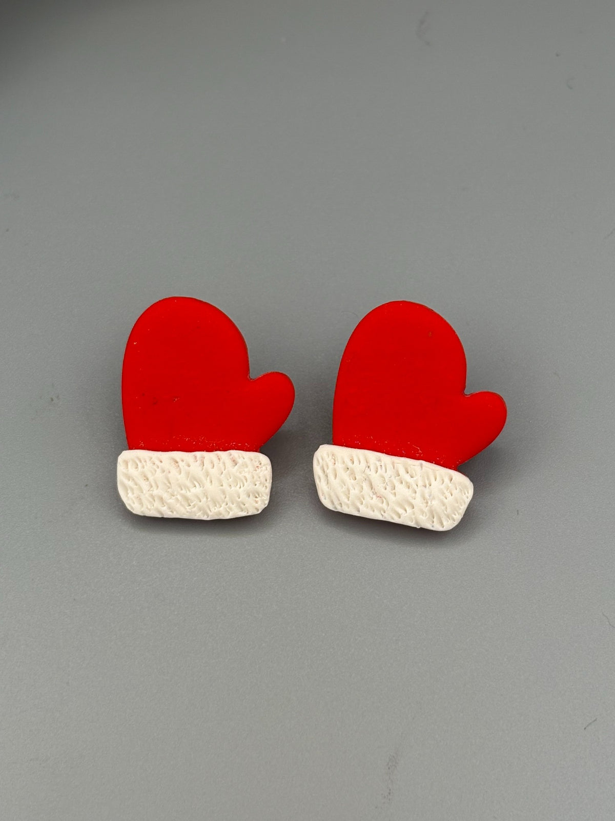 Christmas Mitten Stud Earrings - handcrafted polymer clay earrings by Lakeside Clay