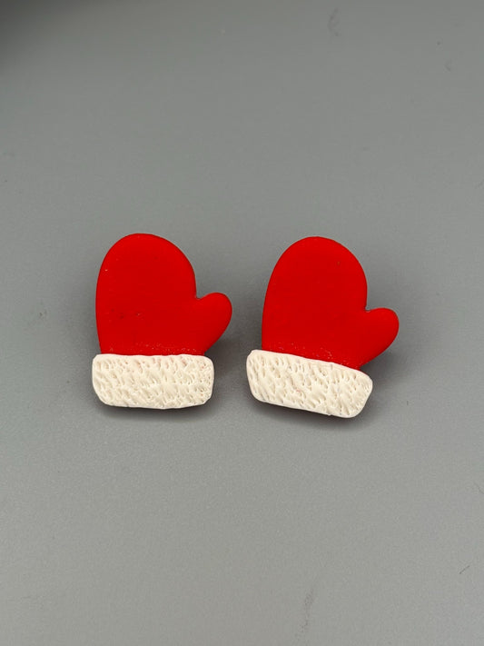 Christmas Mitten Stud Earrings - handcrafted polymer clay earrings by Lakeside Clay