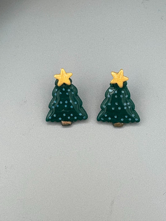 Christmas Tree Stud Earrings - handcrafted polymer clay earrings by Lakeside Clay