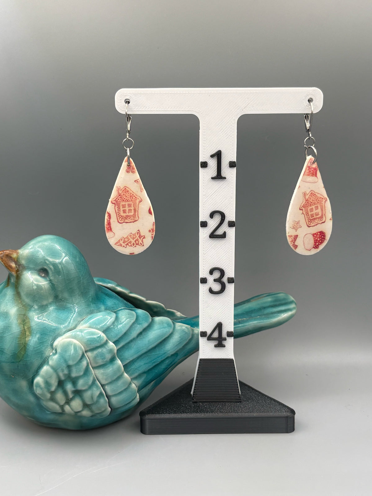White Christmas Pattern Drop Dangle Earrings - handcrafted polymer clay earrings by Lakeside Clay