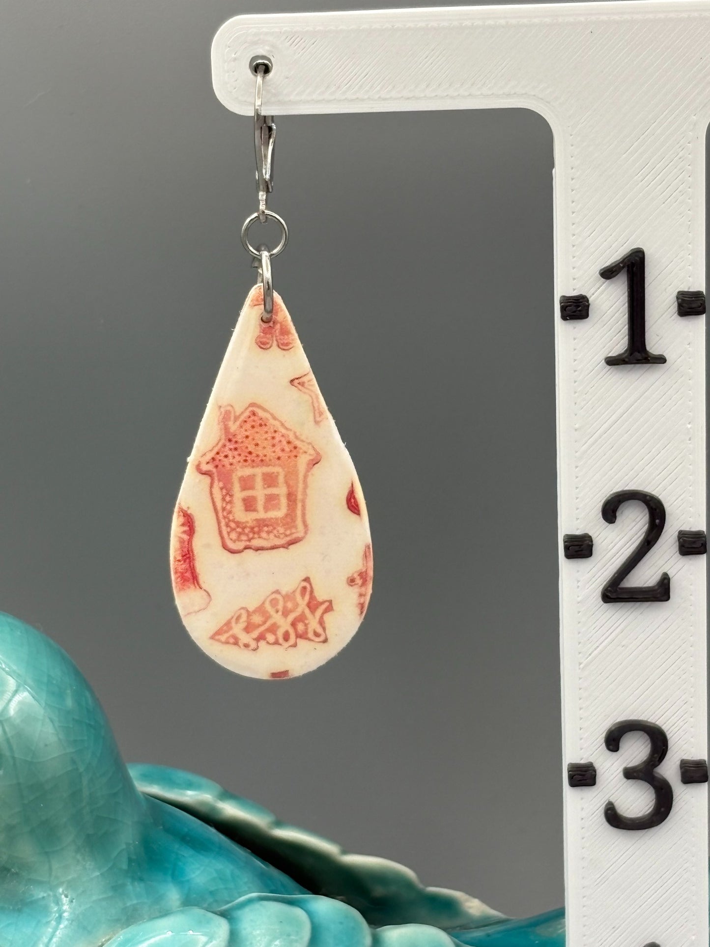 White Christmas Pattern Drop Dangle Earrings - handcrafted polymer clay earrings by Lakeside Clay