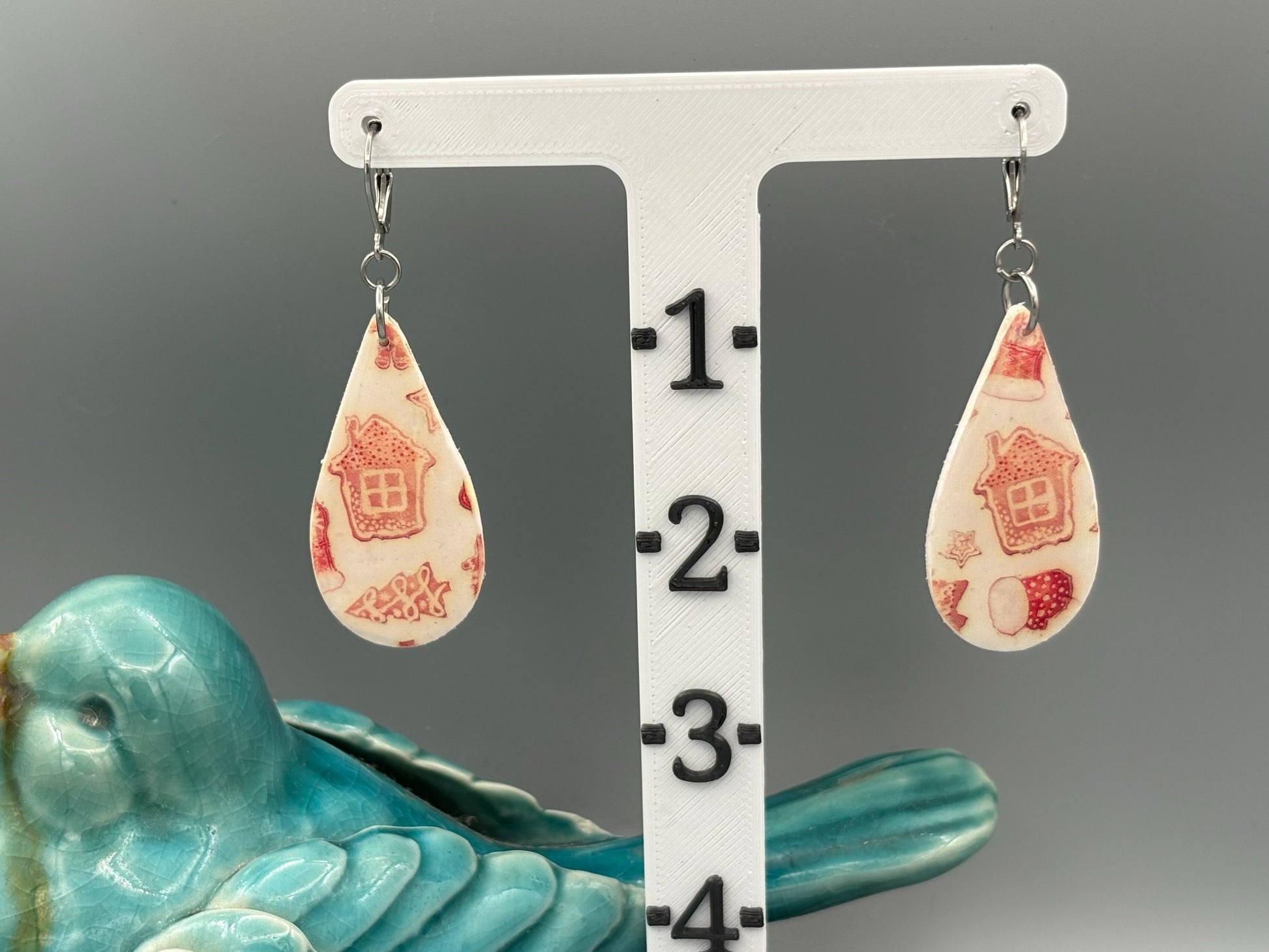 White Christmas Pattern Drop Dangle Earrings - handcrafted polymer clay earrings by Lakeside Clay