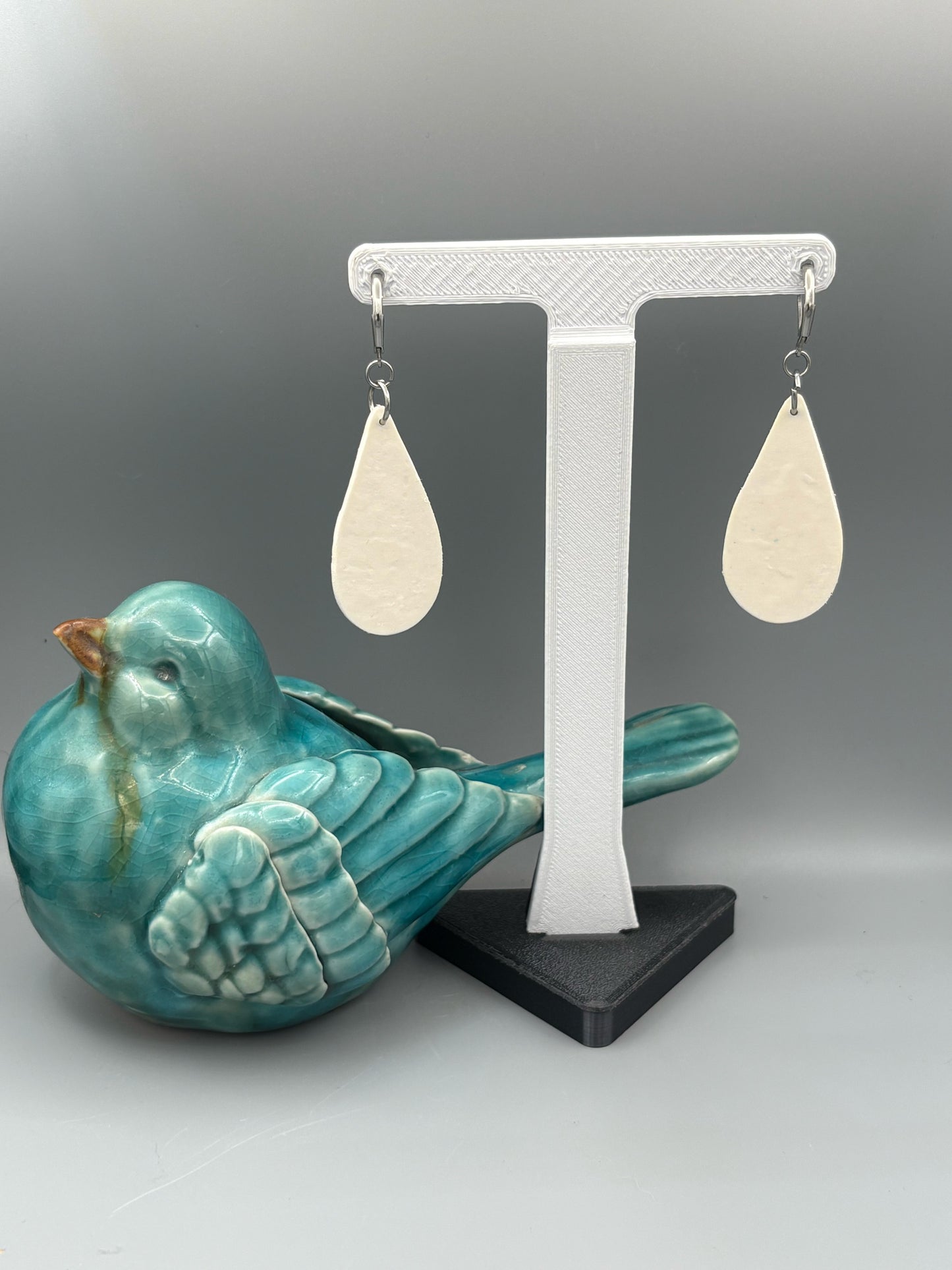 White Christmas Pattern Drop Dangle Earrings - handcrafted polymer clay earrings by Lakeside Clay