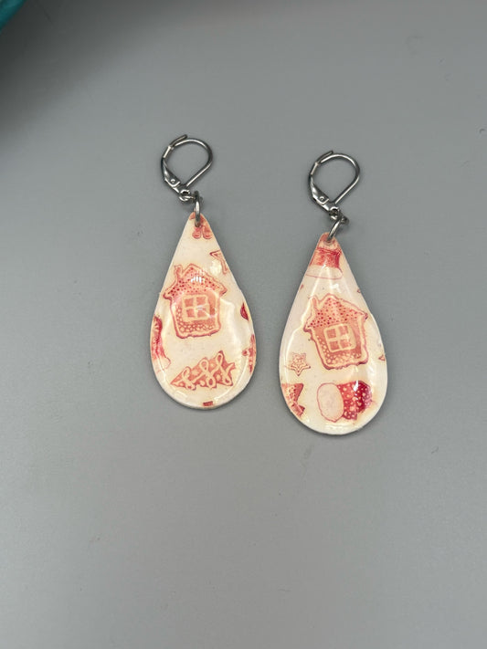 White Christmas Pattern Drop Dangle Earrings - handcrafted polymer clay earrings by Lakeside Clay