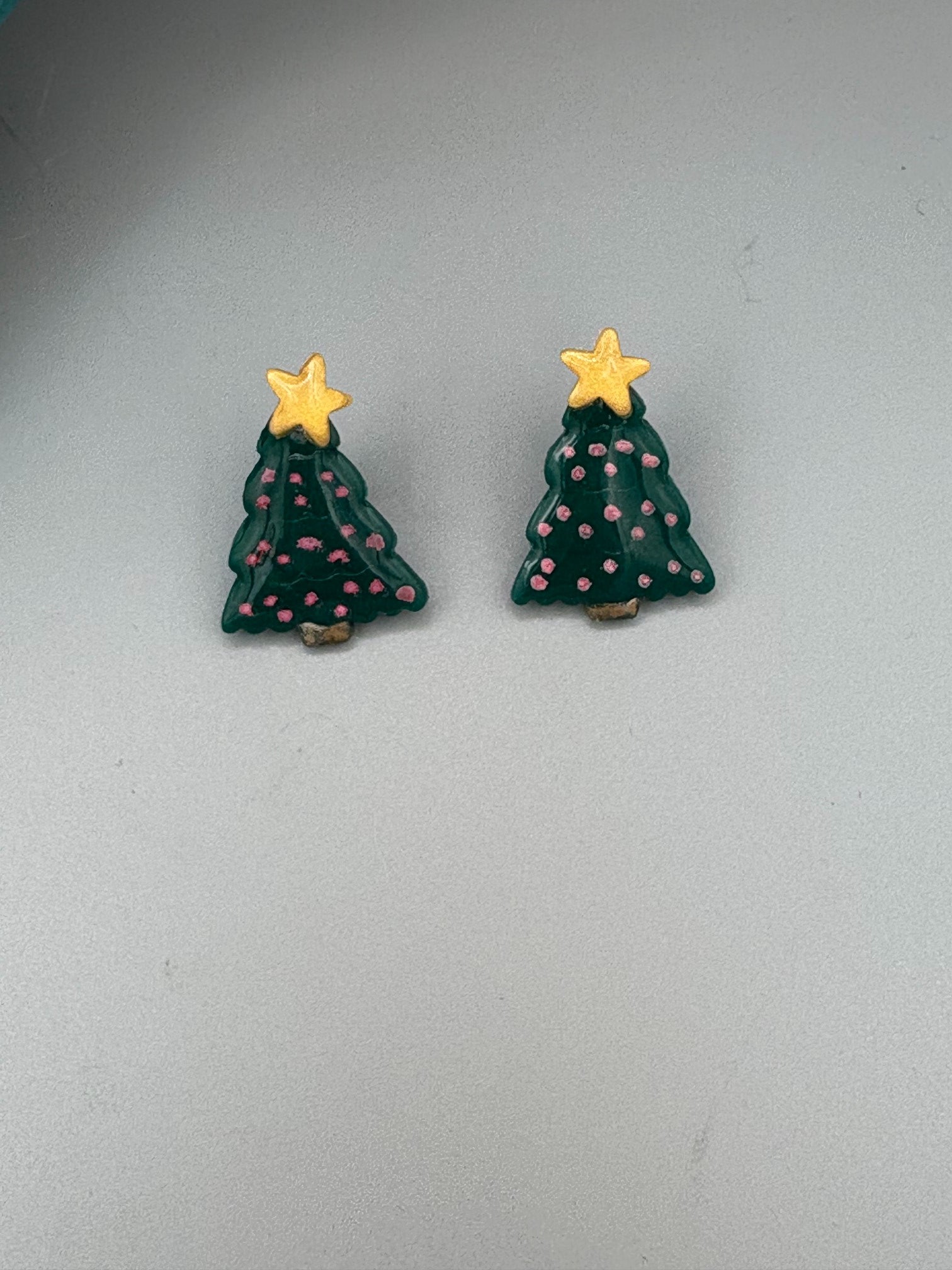 Christmas Tree Stud Earrings - handcrafted polymer clay earrings by Lakeside Clay