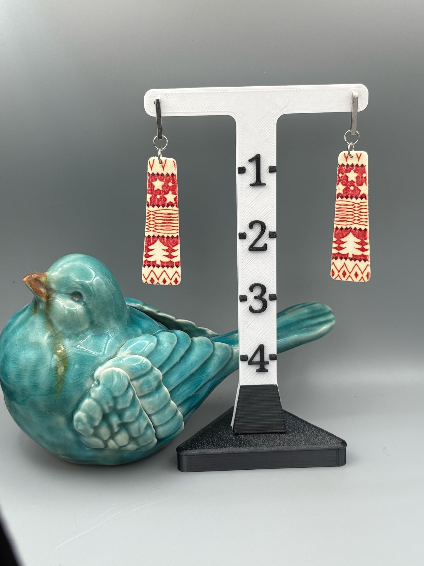 Holiday Pattern Bar Dangle Earrings - handcrafted polymer clay earrings by Lakeside Clay