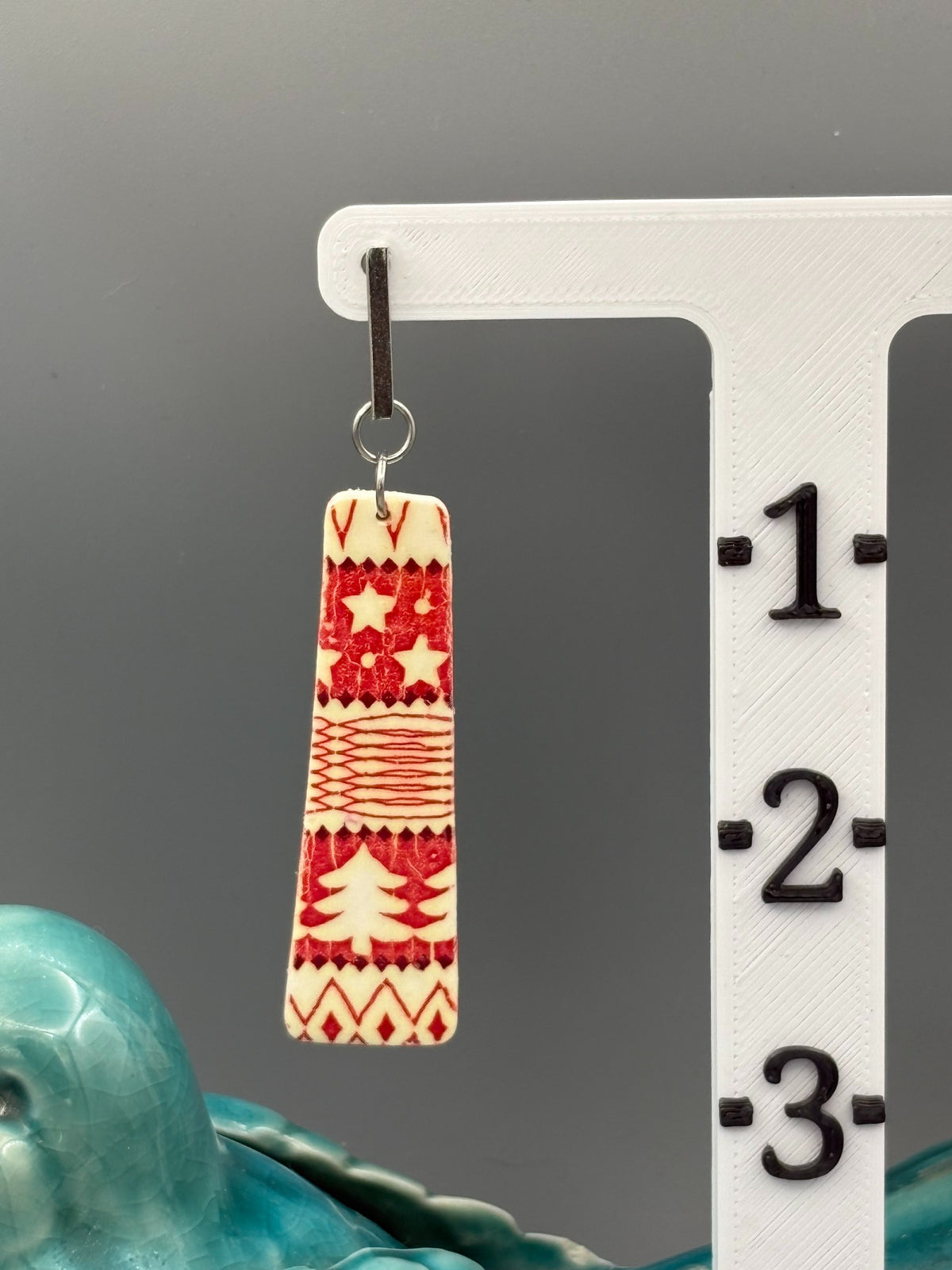 Holiday Pattern Bar Dangle Earrings - handcrafted polymer clay earrings by Lakeside Clay