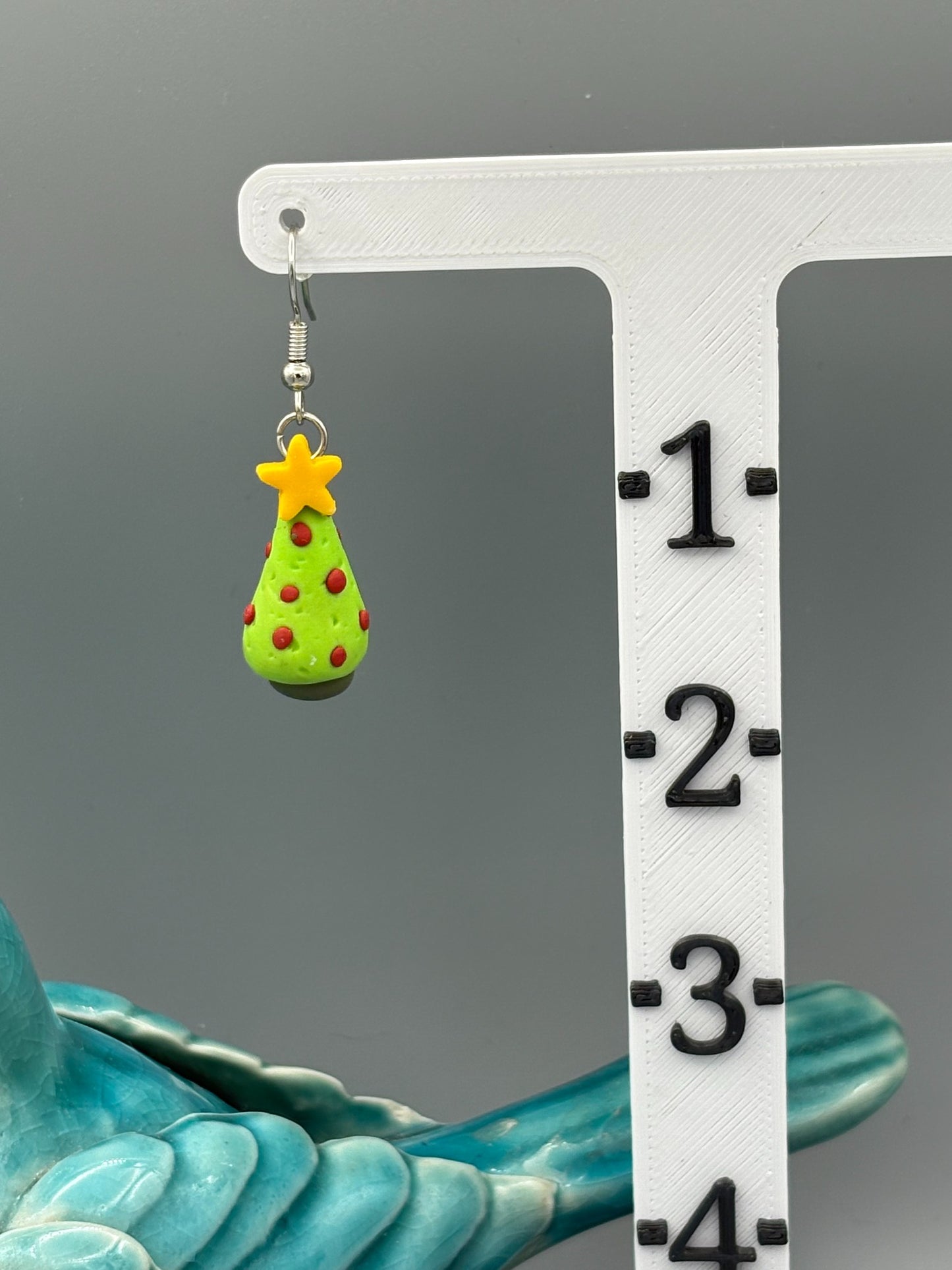 3D Christmas Tree Dangle Earrings - handcrafted polymer clay earrings by Lakeside Clay