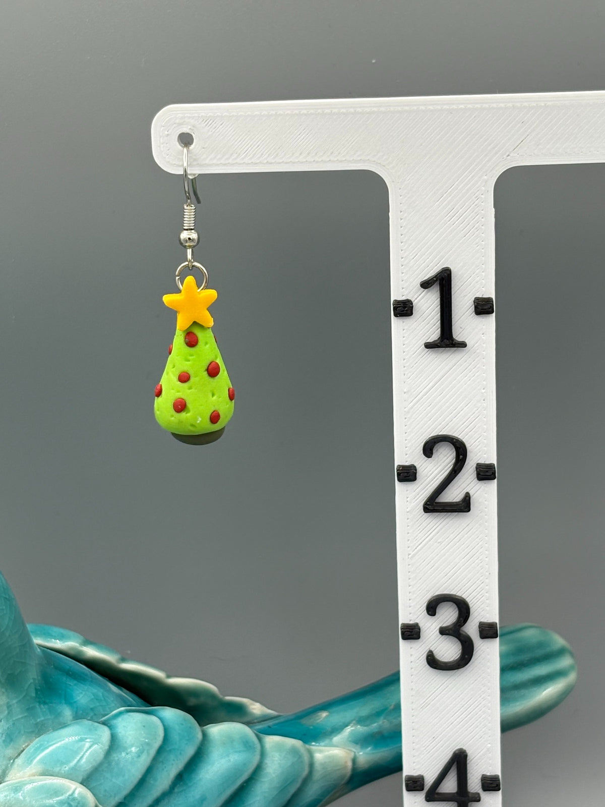 3D Christmas Tree Dangle Earrings - handcrafted polymer clay earrings by Lakeside Clay