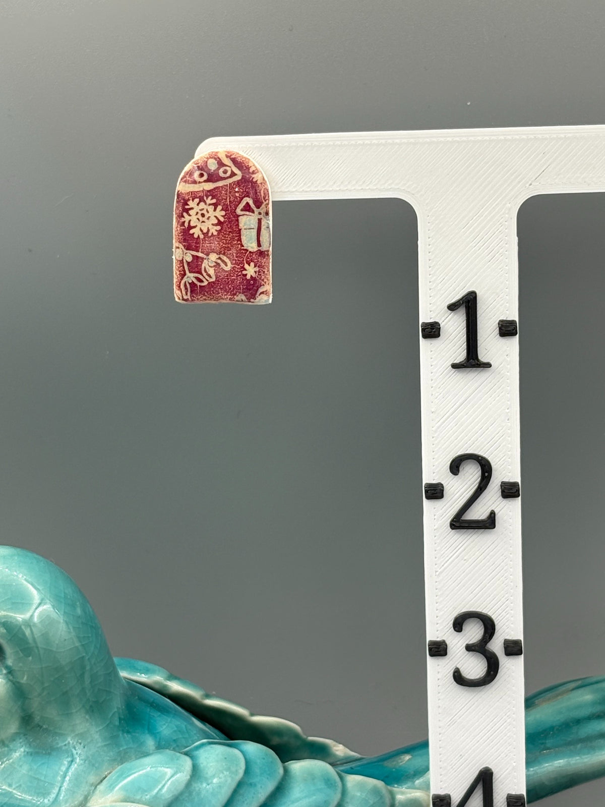 Red Christmas Pattern Arch Stud Earrings - handcrafted polymer clay earrings by Lakeside Clay