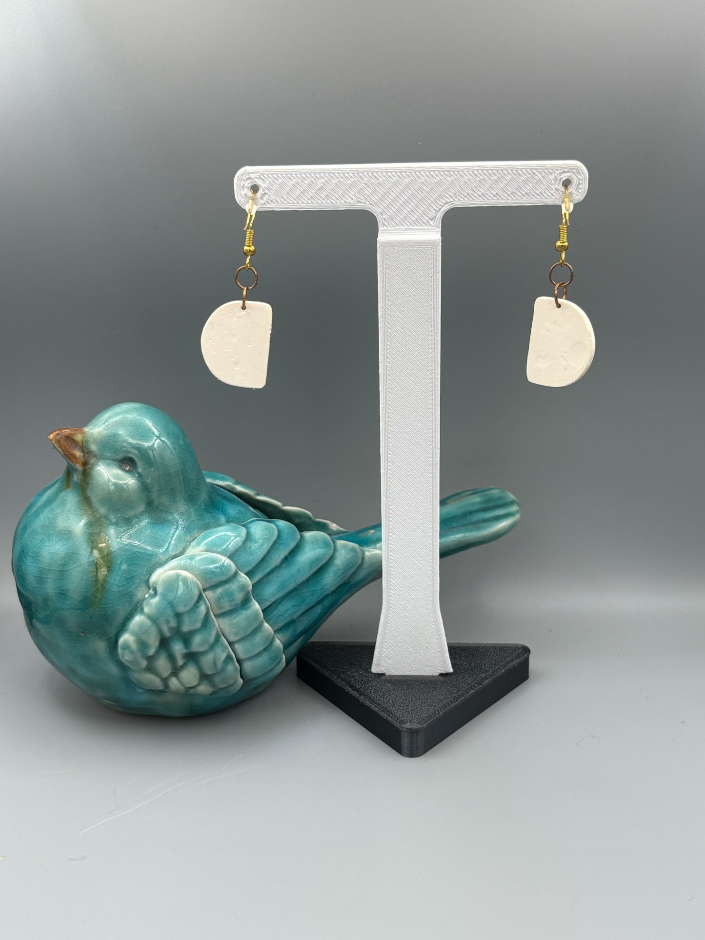 Holiday Pattern Semi Circle Dangle Earrings - handcrafted polymer clay earrings by Lakeside Clay