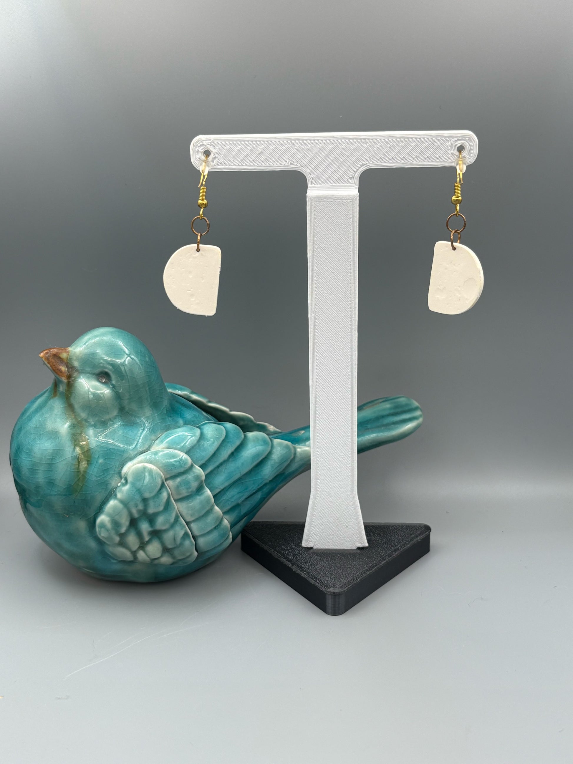 Holiday Pattern Semi Circle Dangle Earrings - handcrafted polymer clay earrings by Lakeside Clay