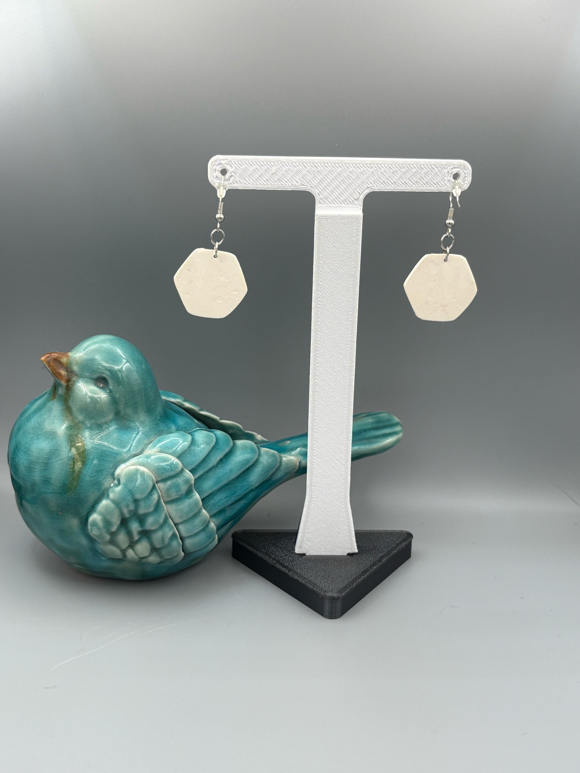 Holiday Pattern Hexagon Dangle Earrings - handcrafted polymer clay earrings by Lakeside Clay