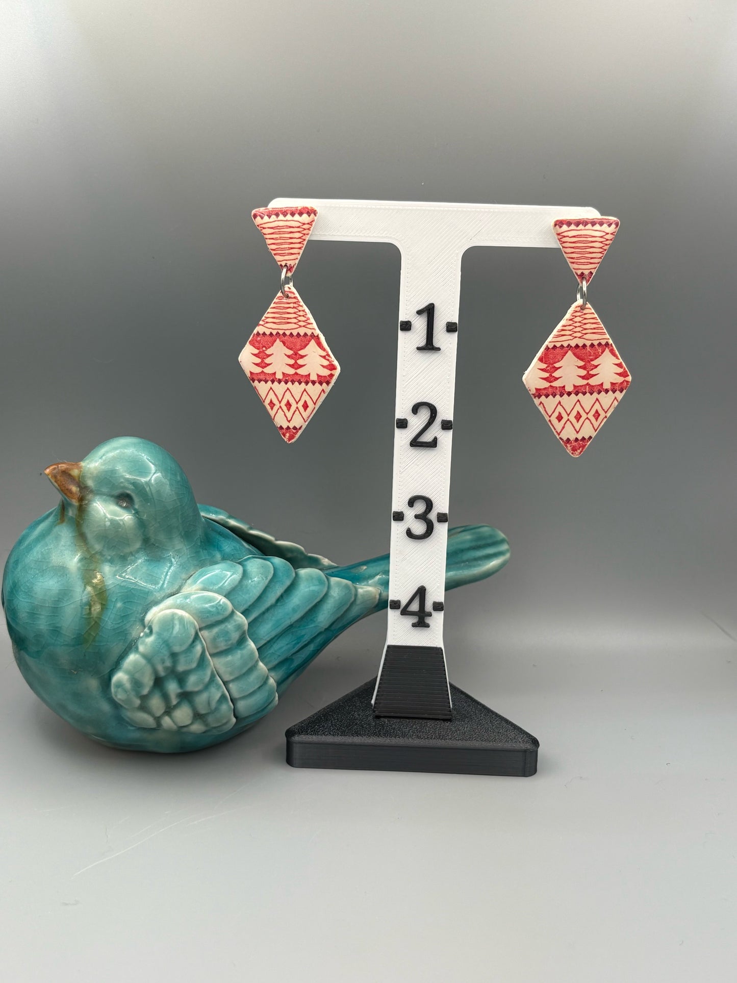 Christmas Pattern Diamond Dangle Earrings - handcrafted polymer clay earrings by Lakeside Clay