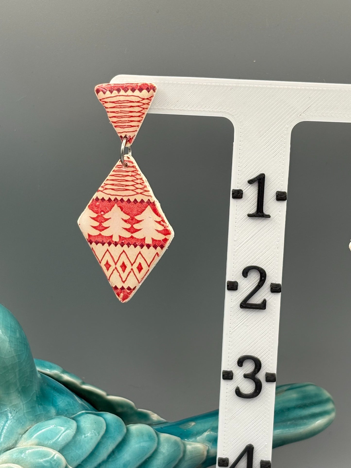 Christmas Pattern Diamond Dangle Earrings - handcrafted polymer clay earrings by Lakeside Clay