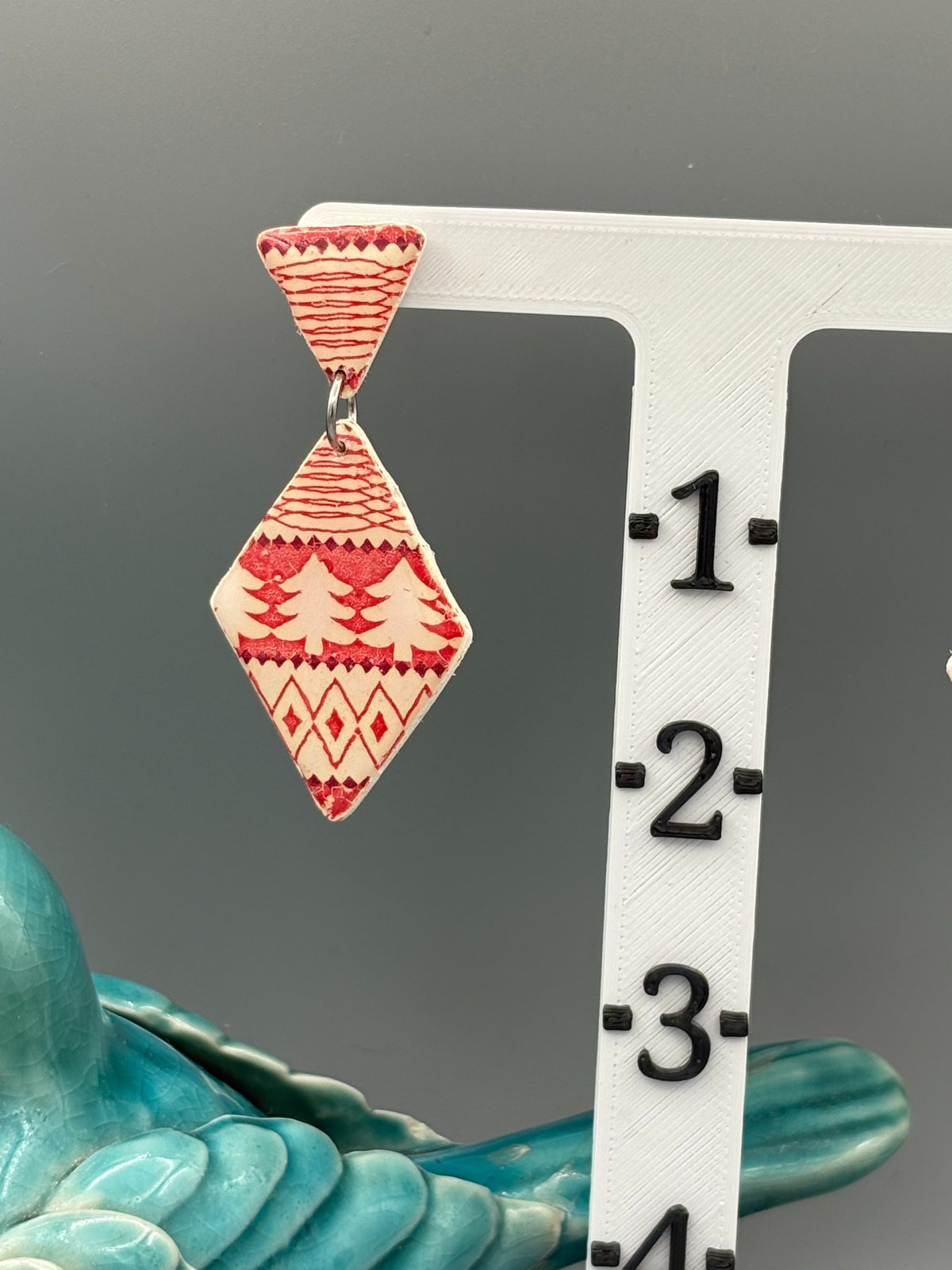 Christmas Pattern Diamond Dangle Earrings - handcrafted polymer clay earrings by Lakeside Clay
