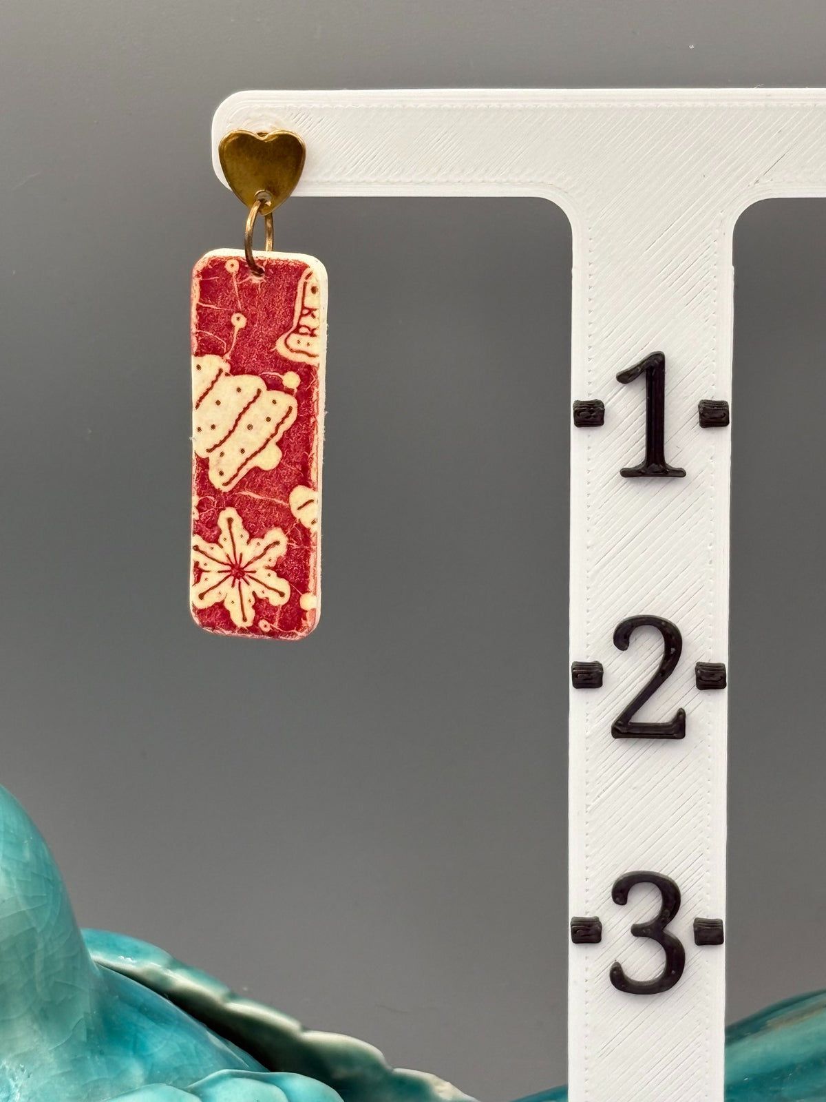 Red & White Christmas Bar Dangle Earrings - handcrafted polymer clay earrings by Lakeside Clay