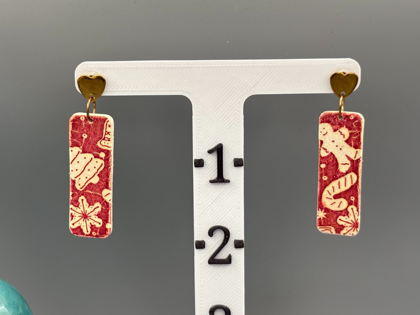 Red & White Christmas Bar Dangle Earrings - handcrafted polymer clay earrings by Lakeside Clay